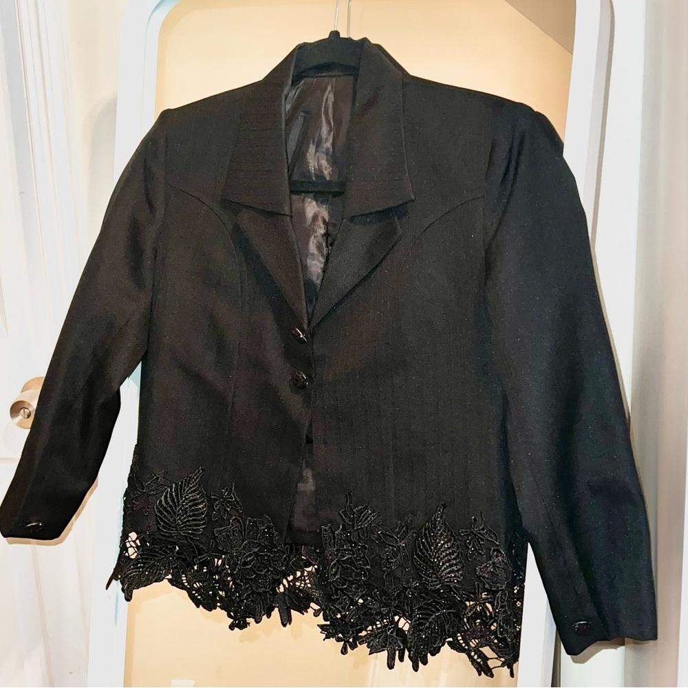 Black Edgy Lace Blazer with crystal buttons
